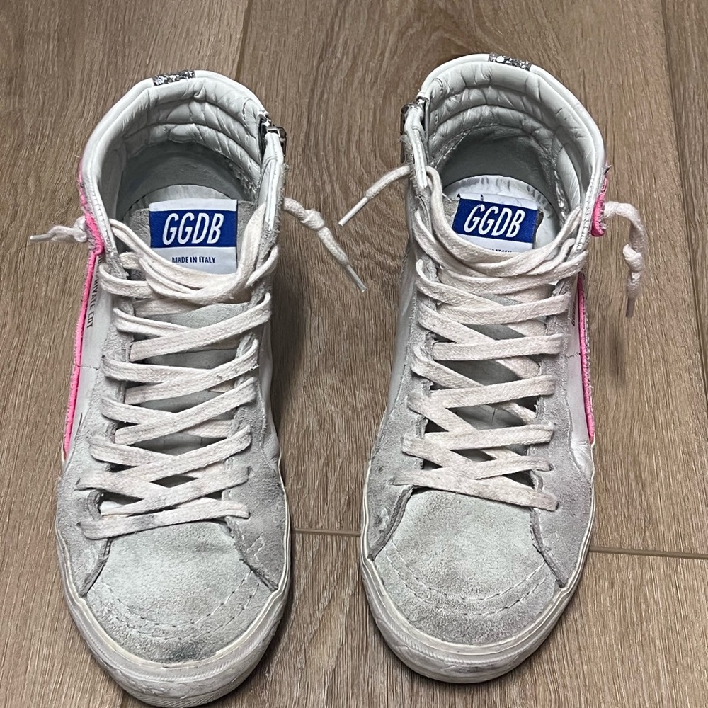 Golden Goose White and Pink Vintage High-Top Sneakers - Picture 7 of 10